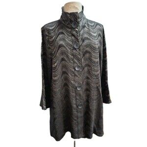 Ali Miles Blazer Jacket Women Size L  Button Front  Black Gold Formal Preppy Top